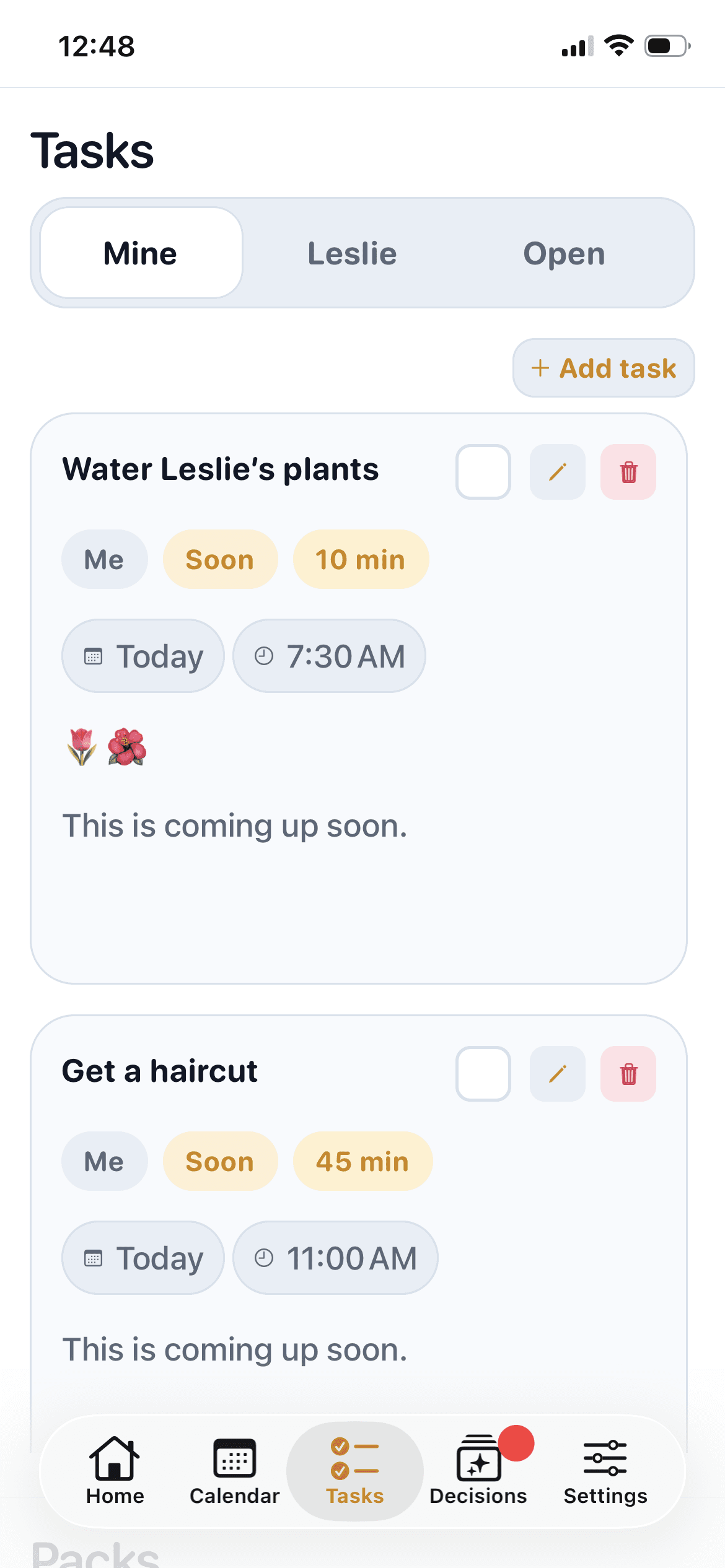 LockedIn shared tasks screen